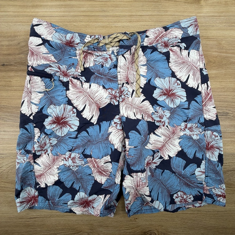 Patagonia Board Shorts ~ Hawaiian Floral Print ~ Blue / White ~ Size 34 Nylon